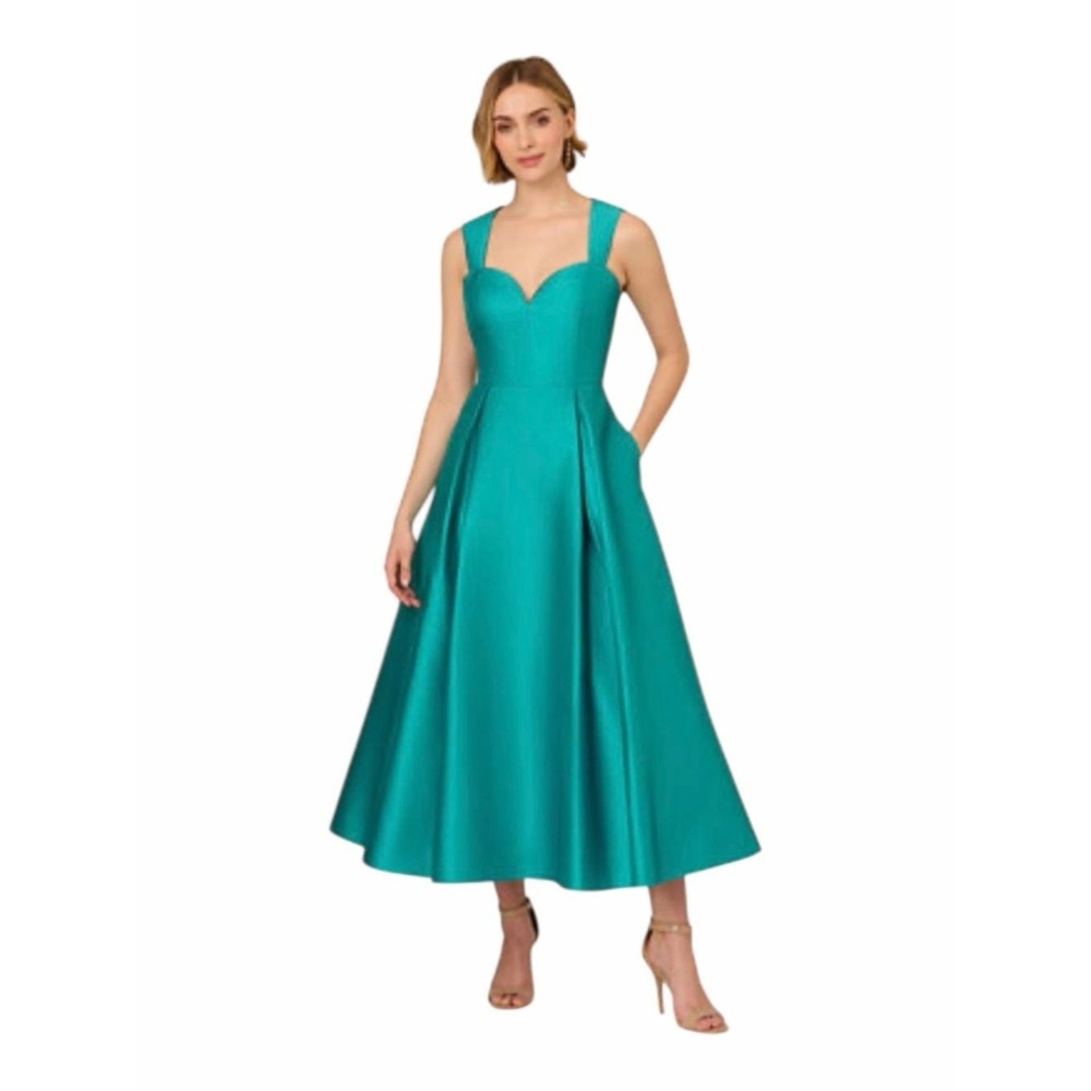 Adrianna Papell Mikado Fit & Flare‎ Dress Exotic Jade Sweetheart Neck size 8 NEW